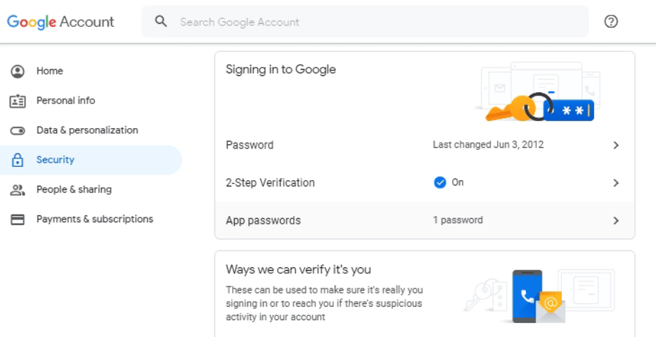 using app passwords option in the Google account.